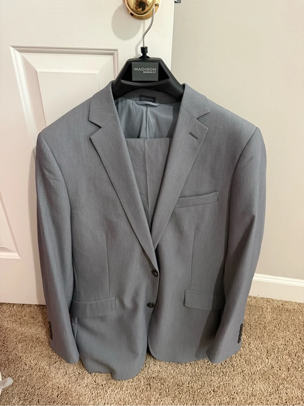 Madison Light Gray Men's Two-Button Suit Blazer